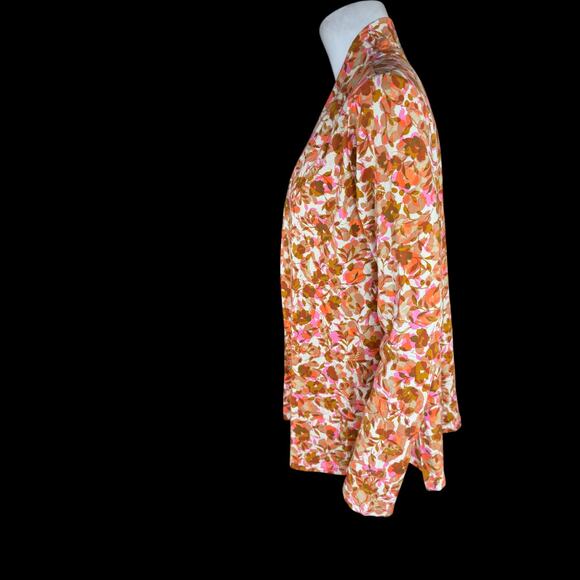Isaac Mizrahi Live! Floral Printed Long Cardigan with Side Slits Orange Fall XS - Picture 6 of 13